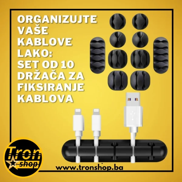 Organizujte Vaše kablove lako: Set od 10 držača za fiksiranje kablova