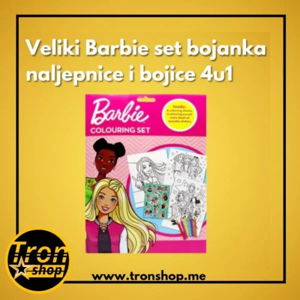 Veliki Barbie set bojanka naljepnice i bojice 4u1
