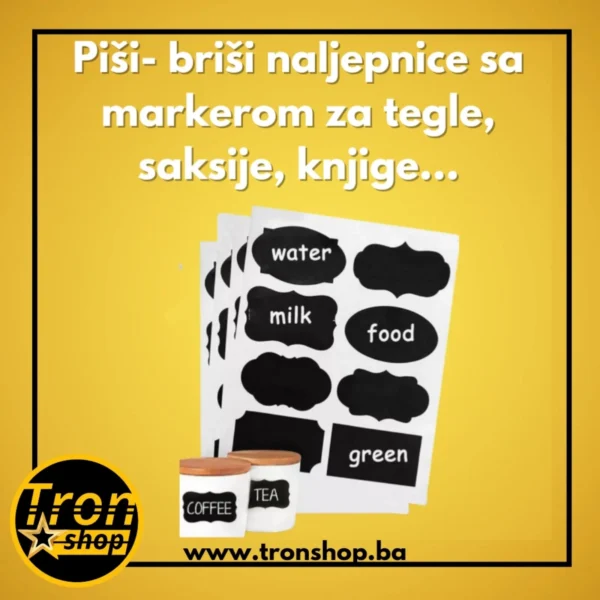 Piši-briši naljepnice sa markerom za tegle saksije knjige…