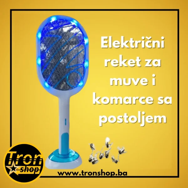 Električni reket za muve i komarce sa postoljem