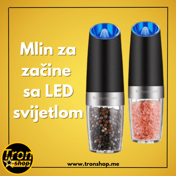 Gravitacioni električni mlin za so, biber i začine sa LED svijetlom