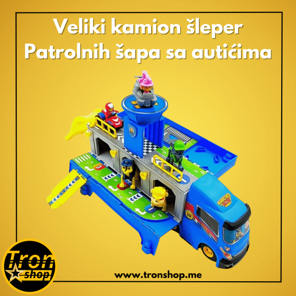 Veliki kamion šleper Patrolnih šapa sa autićima