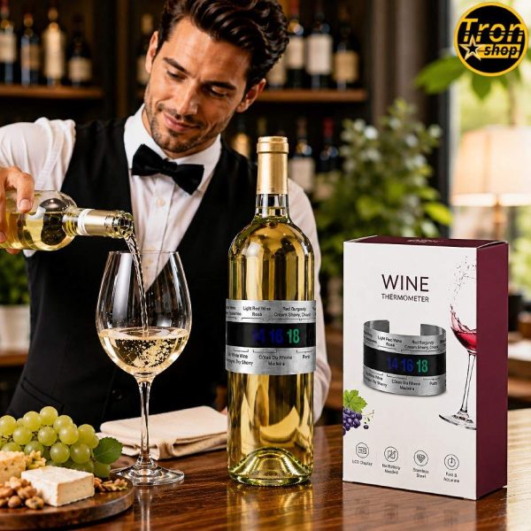 LCD Termometar za Vino – Narukvica za Flašu sa Preporučenim Temperaturama